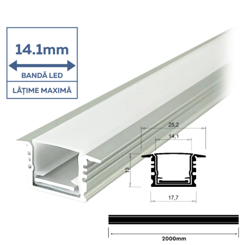 PROFIL ALUMINIU PENTRU BANDA LED 2M 17MM X 14MM - ARGINTIU [1]