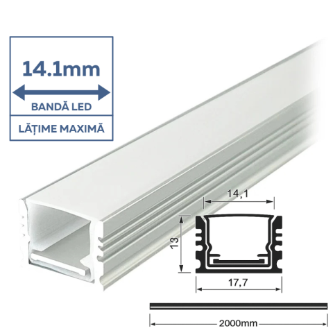 PROFIL ALUMINIU PENTRU BANDA LED 2M 17MM X 14MM - ARGINTIU [1]