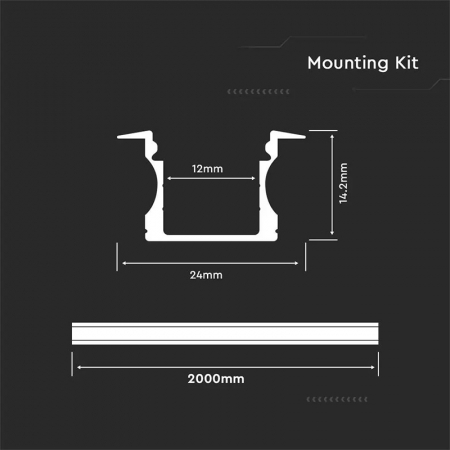 Profil Aluminiu Încastrat pentru Bandă LED, 2m, 23mm x 15.5mm, corp argintiu, capac mat, V-TAC, SKU-3351 [3]