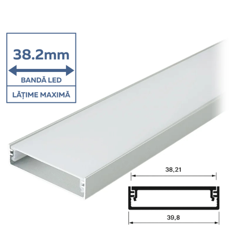 PROFIL ALUMINIU PENTRU BANDA LED 2M 40MM X 10MM - ARGINTIU [1]