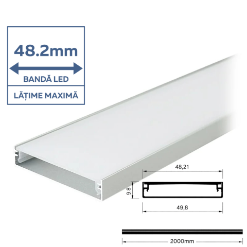 PROFIL ALUMINIU PENTRU BANDA LED 2M 50MM X 10MM - ARGINTIU [1]