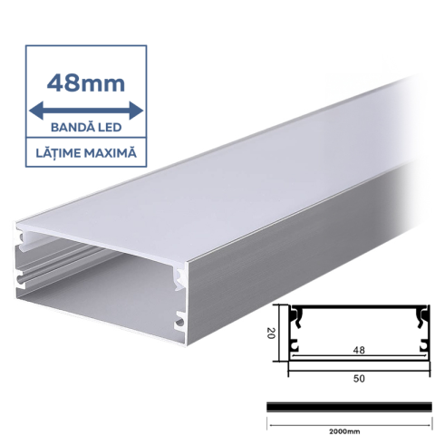 Profil aluminiu 2 m pentru bandă LED 50x20 mm, aplicat [1]