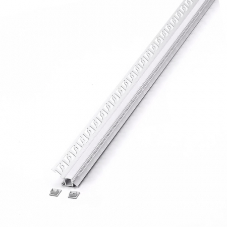 Profil aluminiu pentru bandă LED îngust, pentru rigips, montaj colț interior, 2 metri, capac mat, corp argintiu, V-TAC, SKU-3362 [2]