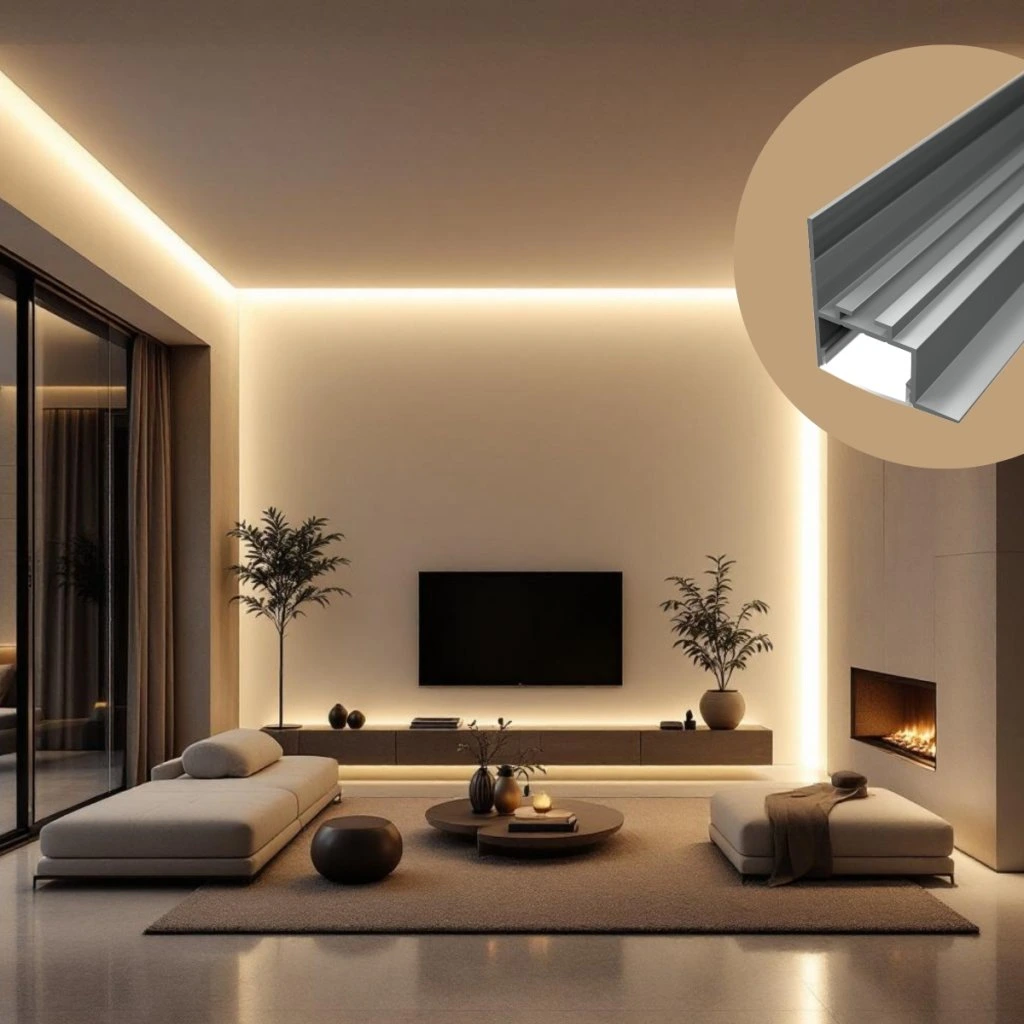 Profil LED Scafa  2 Metri Gri Montaj Tavan cu Perete [2]