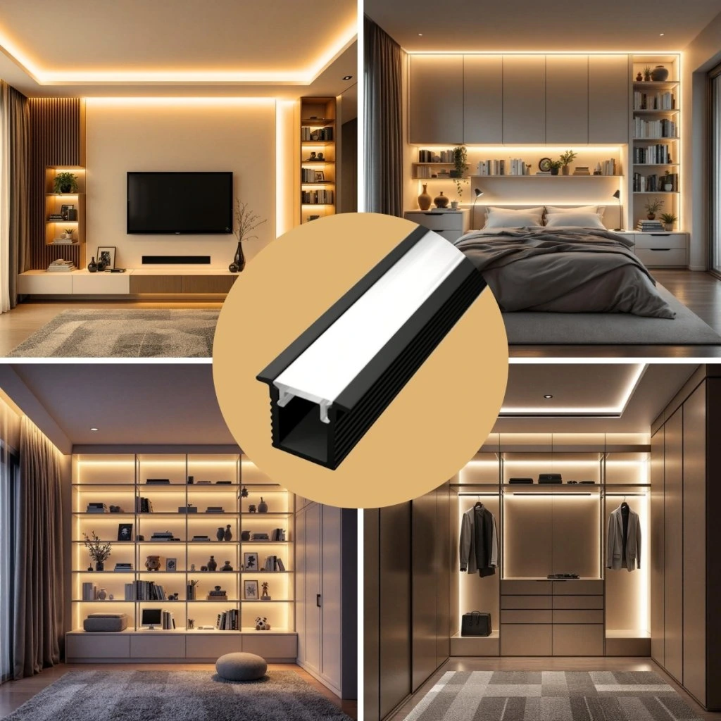 BANDA LED - Profil led slim incastrat 7,8 mm x 8,8 mm, 2 metri NEGRU