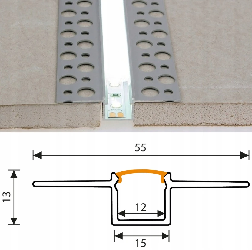 Profil banda led 15mm din aluminiu, ingust, pentru rigips/tencuiala/sub decorativa, incastrat, lungime 2 metri [1]