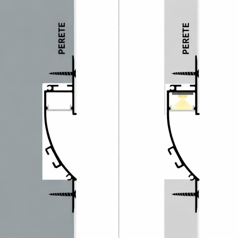 Profil LED încastrat pentru bandă LED, montaj în rigips, lumină liniară discretă, finisaj alb, integrare perfectă în tavan și perete [1]
