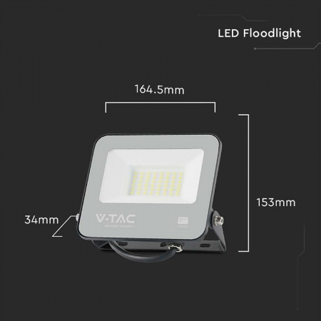 Reflector LED SMD, 30W, 185LM/W, 6500K, IP65, cip Samsung, negru/gri, V-TAC, SKU-9891 [5]