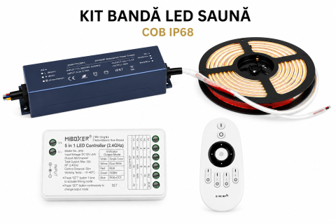 Banda LED 24V - Set saună bandă LED COB 9.6W 2700K 5m + controler + sursă de alimentare