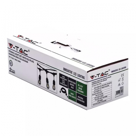 Ghirlanda luminoasa 15 socluri pentru becuri E27, 15 metri, protectie IP65, V-TAC [2]