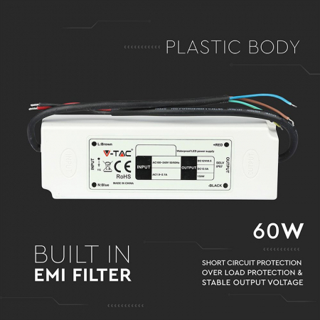 Sursa alimentare slim IP67 12V 5A 60W V-Tac [5]