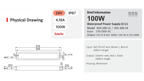 Sursă de alimentare impermeabilă Scharfer SCH-100-24 / IP67 / 24V / 4.16A / 100W 7 Ani Garantie [2]