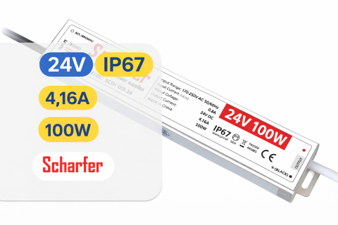 Surse si Drivere Banda LED - Sursă de alimentare impermeabilă Scharfer SCH-100-24 / IP67 / 24V / 4.16A / 100W 7 Ani Garantie