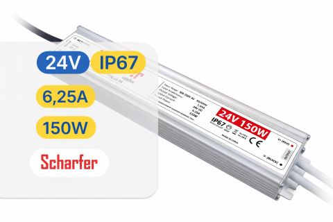BANDA LED - Sursă de alimentare impermeabilă Scharfer SCH-150-24 / IP67 / 24V / 6.25A / 150W 7 Ani Garantie