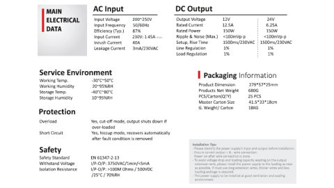Sursă de alimentare impermeabilă Scharfer SCH-150-24 / IP67 / 24V / 6.25A / 150W 7 Ani Garantie [1]