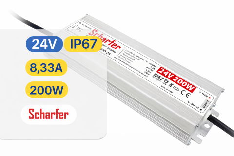 BANDA LED - Sursă de alimentare impermeabilă Scharfer SCH-200-24 / IP67 / 24V / 8.33A / 200W 7 Ani Garantie