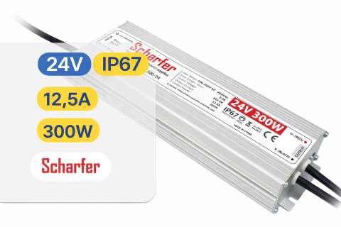 BANDA LED - Sursă de alimentare impermeabilă Scharfer SCH-300-24 / IP67 / 24V / 12.5A / 300W 7 Ani Garantie