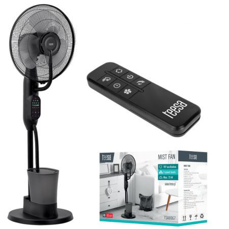Ventilatoare - Ventilator cu pulverizare Teesa TSA8067, 3 viteze, 3 setari volum de ceata, Temporizator, Oscilatie automata, 5 Roti de transport (Negru)