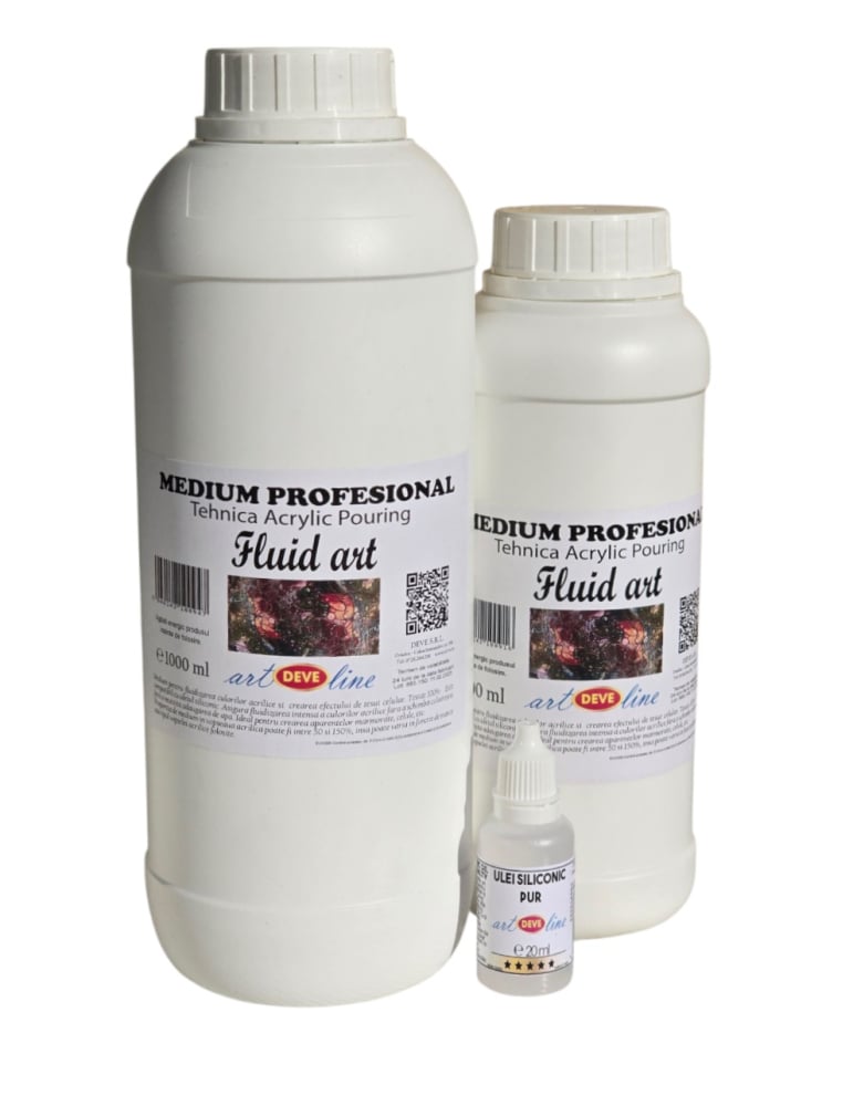 MEDIUM ACRILIC POURING - FLUID ART PACHET PROMO 1000 ML + 500 ML + ULEI SILICONIC PUR 20 ML [1]