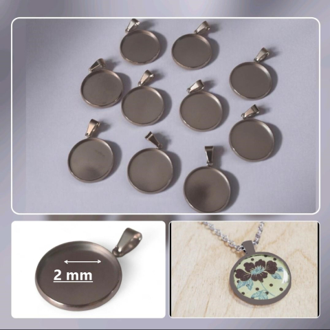 ACCESORII PENTRU RASINA EPOXIDICA - BAZA PANDANTIV ROTUND ARGINTIU SET 10 BUC