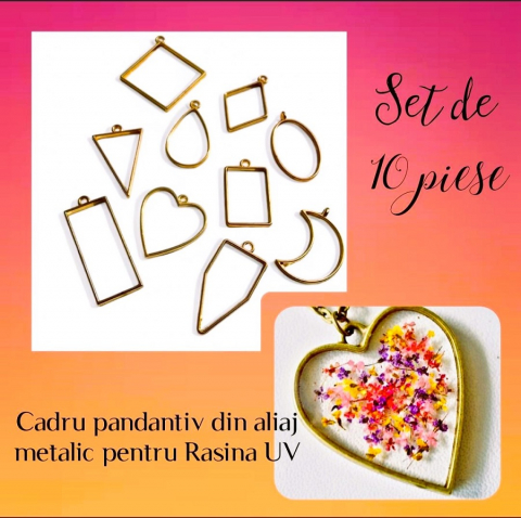 CADRU PANDANTIV METALIC PENTRU RASINA UV - CADRU PANDANTIV METALIC PENTRU RASINA UV - AURIU SET 10 PIESE