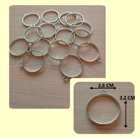 ACCESORII PENTRU RASINA EPOXIDICA - CADRU PANDANTIV ROTUND ARGINTIU SET 15 BUC