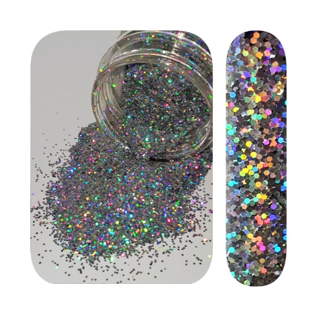 GLITTER-SCLIPICI - GLITTER HOLOGRAPHIC - SILVER ( 1/32 ) 50 GR