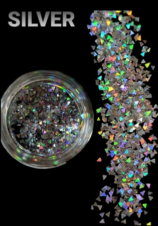 GLITTER HOLOGRAPHIC SHAPES - GLITTER HOLOGRAPHIC TRIUNGHI - ARGINTIU 10 GR