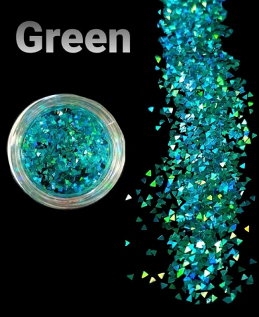 GLITTER HOLOGRAPHIC SHAPES - GLITTER HOLOGRAPHIC TRIUNGHI - VERDE 10 GR