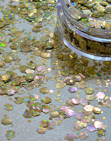 IRIDISCENT HEXAGON CHUNKY GLITTER - IRIDISCENT HEXAGON CHUNKY GLITTER - GOLDEN SUN 10 GR