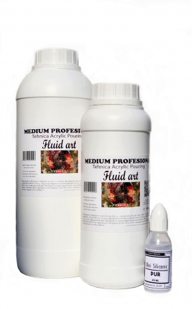 MEDIUM ACRILIC POURING - FLUID ART PACHET PROMO 1000 ML + 500 ML + ULEI SILICONIC PUR 20 ML