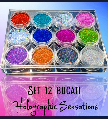 SET MIX GLITTER - SET 12 BUCATI GLITTER HOLOGRAPHIC SENSATION - 8 GR X 12