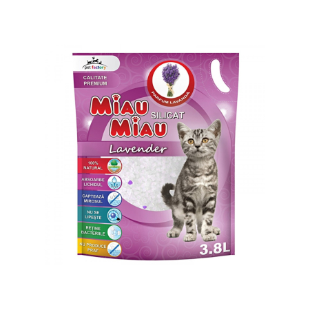 Nisip igienic, litiere pisici - Asternut Silicatic Miau Miau Lavanda 3.8l Mf.04177