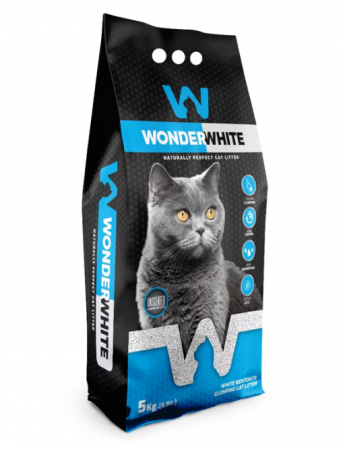 Nisip igienic, litiere pisici - Bentonita extra alba fara aroma Wonder White 5 kg