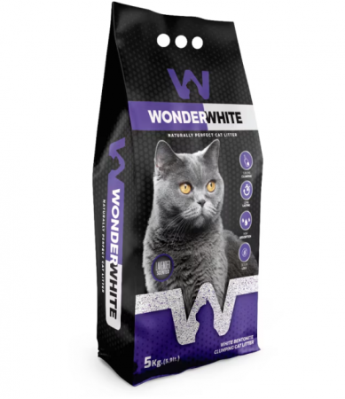 Nisip igienic, litiere pisici - Bentonita extra alba LAVANDA Wonder White 5 kg