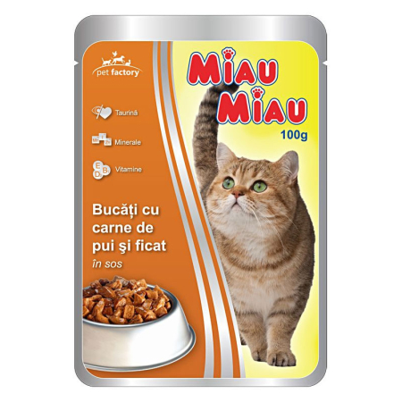 Hrana umeda pisici - Hrana Umeda Pentru Pisici Miau Miau Cu Pui Ficat In Sos 100G Mf.03973