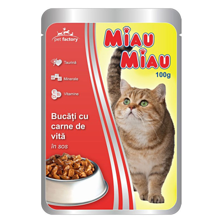 Hrana umeda pisici - Hrana Umeda Pentru Pisici Miau Miau Cu Vita In Sos 100G Mf.03975