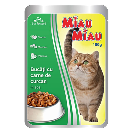 Hrana umeda pisici - Hrana Umeda Pentru Pisici Miau Miau Curcan In Sos 100G Mf.03972