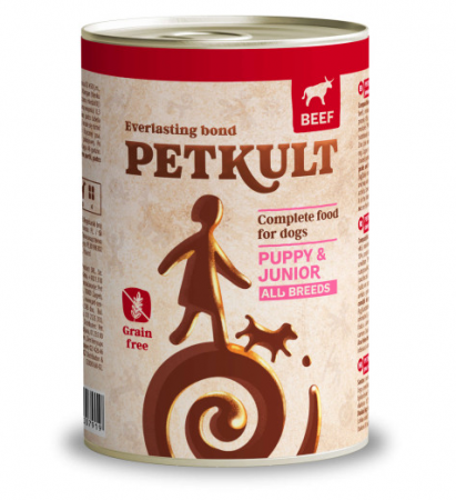 Hrana umeda caini - Conservă câini junior cu vită Petkult 400 g