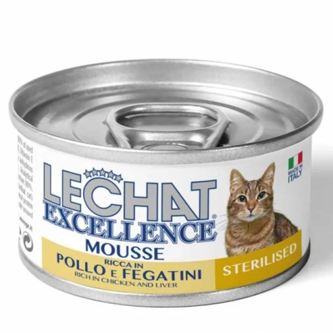 Hrana umeda pisici - Pisici Sterilizate cu pui si ficat Mousse Lechat 85 gr