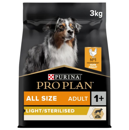 Hrana uscata caini - Pro Plan OptiWeight Light Sterilised Cu Pui 3kg
