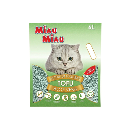Nisip igienic, litiere pisici - Tofu Aloe Vera Asternut Miau Miau 6l