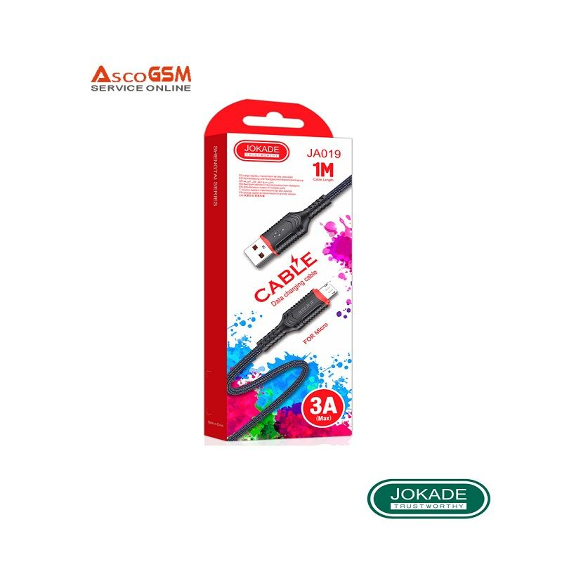 Cablu date, Panzat, Jokade, JA019, 3.0A, USB-A la Micro USB, 1m, Alb, Negru, Albastru [1]