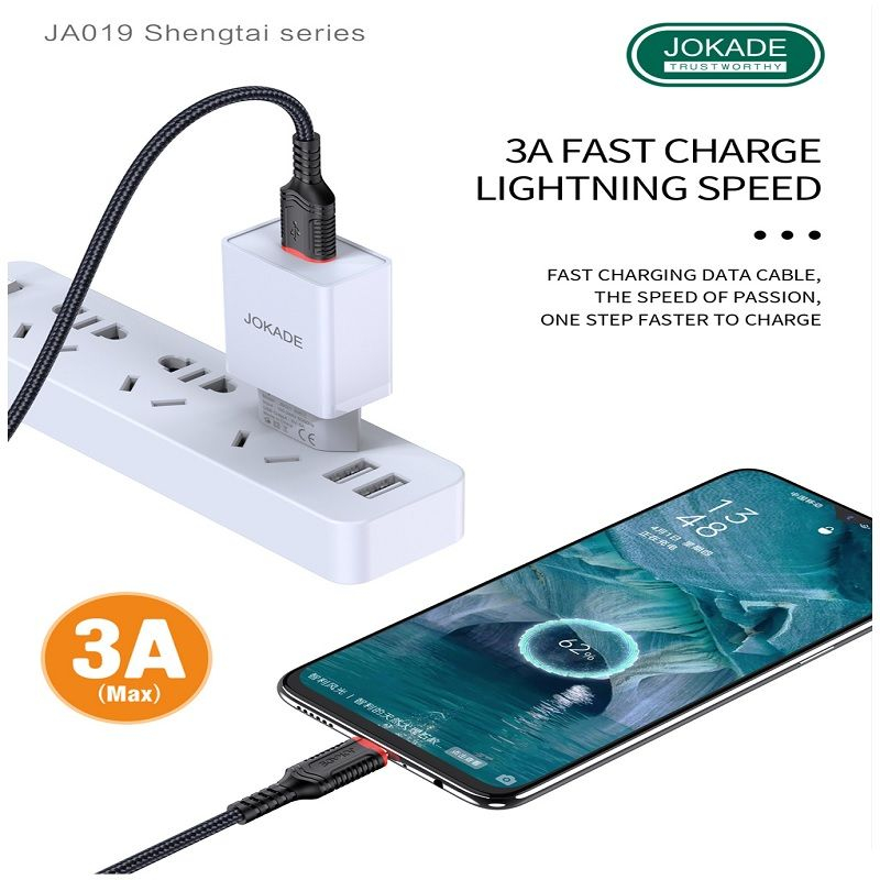 Cablu date, Panzat, Jokade, JA019, 3.0A, USB-A la Micro USB, 1m, Alb, Negru, Albastru [2]