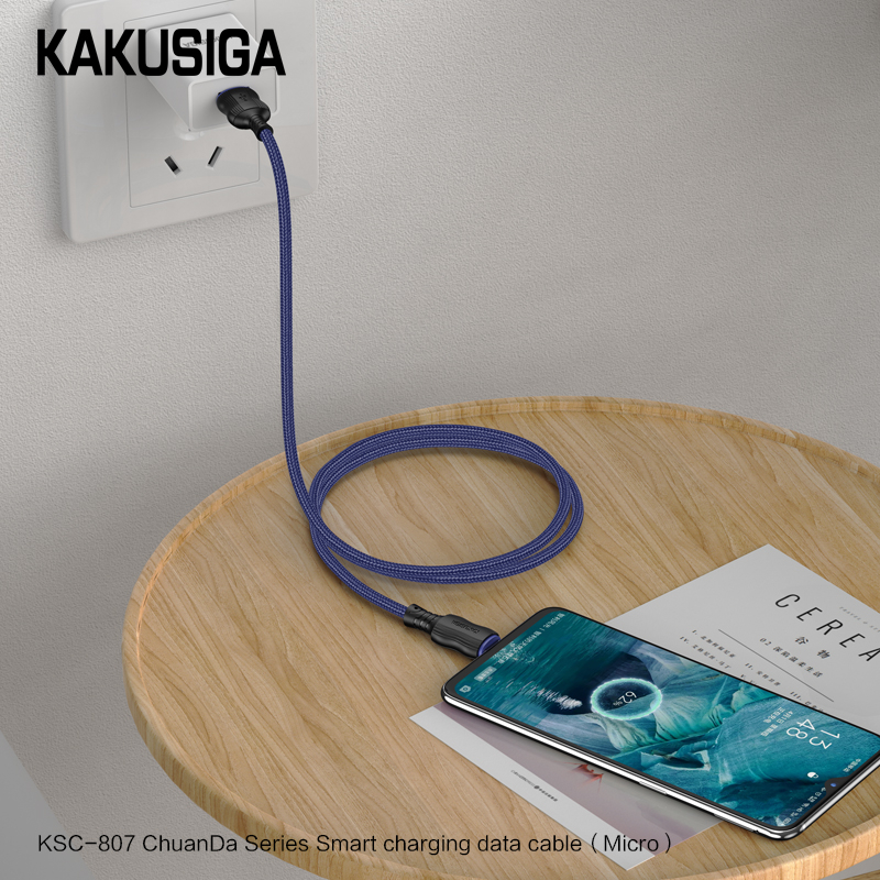 Cablul inteligent de date,material, Kakusiga KSC-807, USB-A la Micro USB,2.4A, 1M [3]