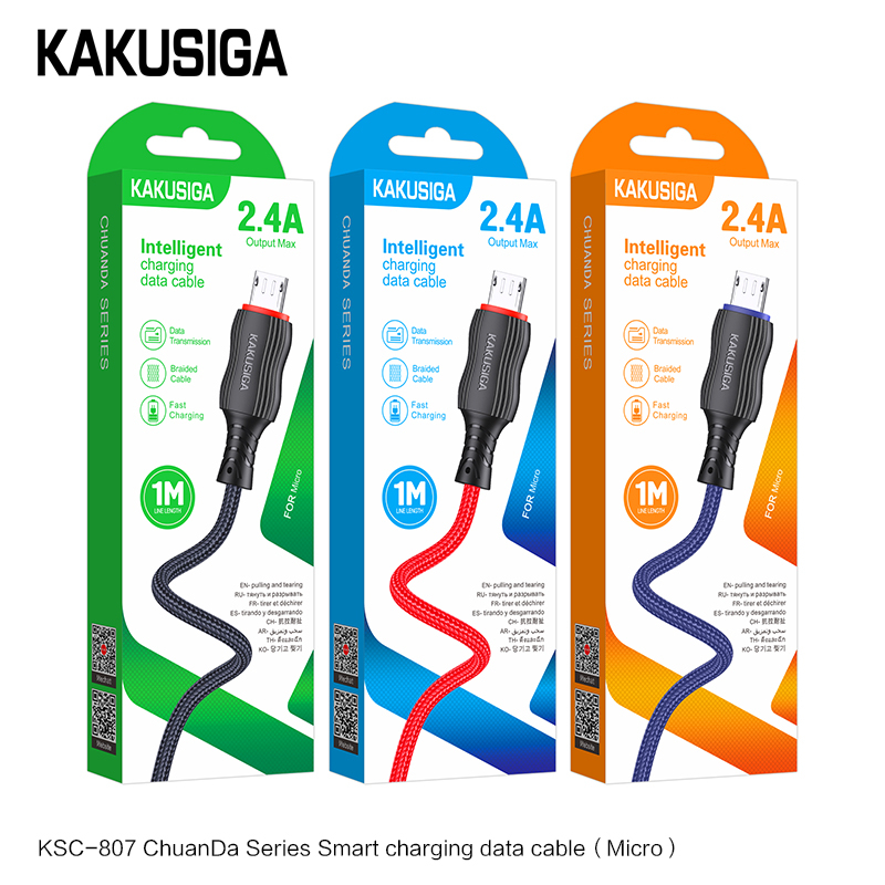 Cablul inteligent de date,material, Kakusiga KSC-807, USB-A la Micro USB,2.4A, 1M [5]