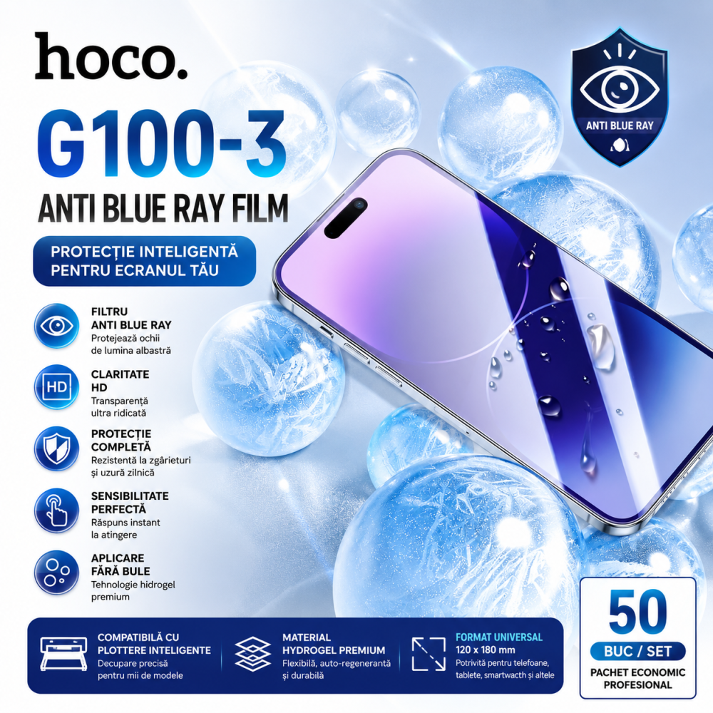 HOCO G100-3 Anti Blue Ray Hydrogel Film – Folie Bulk pentru Plotter / Cutter (50 Buc) [2]