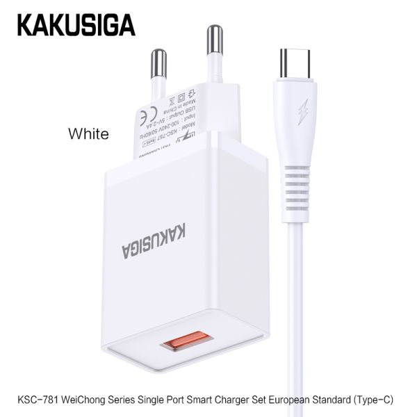 Încărcător KAKUSIGA KSC - 781 cu Cablu USB Type-C – 2.4A, Set Complet (Alb / Negru) [7]