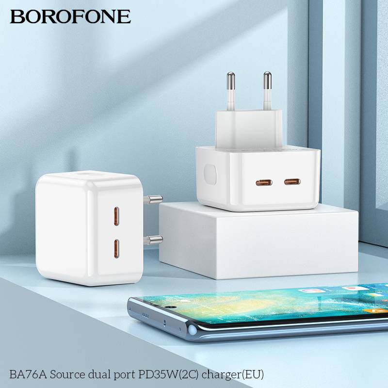 Incarcator retea, Borofone BA76A, PD35W, Dual USB Type-C, Type-C dual 17.5W/17.5W, Alb, Blister [7]
