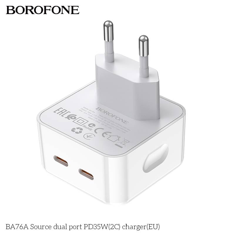 Incarcator retea, Borofone BA76A, PD35W, Dual USB Type-C, Type-C dual 17.5W/17.5W, Alb, Blister [9]
